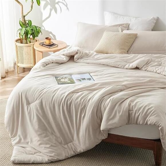 Bedsure Queen Comforter Set - Beige Comforter Queen Size, Soft Bedding for All - Picture 7 of 16
